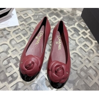Shop Duplicate Chanel Lambskin & Patent Leather Ballet Flats with Camellia Bloom CH030704 Burgundy 2026