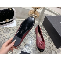 Shop Duplicate Chanel Lambskin & Patent Leather Ballet Flats with Camellia Bloom CH030704 Burgundy 2026
