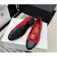 Big Discount Chanel Sequins & Leather Ballets Flat with Circle CC CH030706 Red 2026