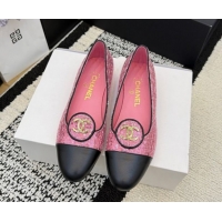 Sophisticated Chanel Sequins & Leather Ballets Flat with Circle CC CH030706 Pink 2026