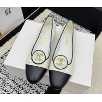 Perfect Chanel Sequins & Leather Ballets Flat with Circle CC CH030706 White 2026