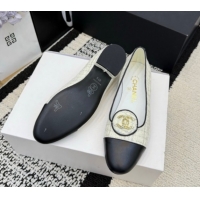 Perfect Chanel Sequins & Leather Ballets Flat with Circle CC CH030706 White 2026