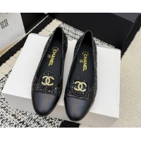 Discount Chanel Sequins & Leather Ballets Flat with Circle CC CH030706 Black 2026