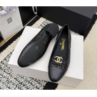 Discount Chanel Sequins & Leather Ballets Flat with Circle CC CH030706 Black 2026