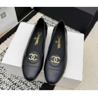 Buy Luxury Chanel Calfskin Leather Ballets Flat with Circle CC CH030706 Black 2026