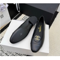Buy Luxury Chanel Calfskin Leather Ballets Flat with Circle CC CH030706 Black 2026