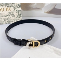 Inexpensive Dior Oblique Leather Belt 3cm with Pearls CD Buckle 0108 Black/Gold 2025