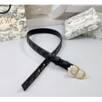 Inexpensive Dior Oblique Leather Belt 3cm with Pearls CD Buckle 0108 Black/Gold 2025