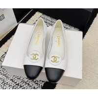 Stylish Chanel Calfskin Leather Ballets Flat with Circle CC CH030706 White 2026