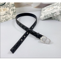 Promotional Dior Oblique Leather Belt 3cm with Pearls CD Buckle 0108 Black/Silver 2025