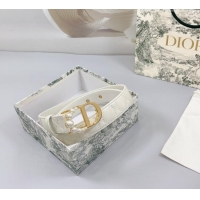 Top Quality Dior Oblique Leather Belt 3cm with Pearls CD Buckle 0108 White/Gold 2025