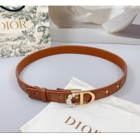 Discount Dior Oblique Leather Belt 3cm with Pearls CD Buckle 0108 Brown/Gold 2025