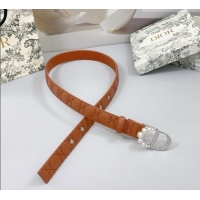 Low Price Dior Oblique Leather Belt 3cm with Pearls CD Buckle 0108 Brown/Silver 2025