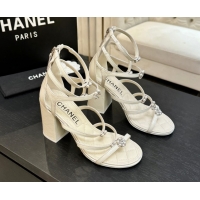 Luxury Chanel Calfskin Heel Strap Sandals with Pearl Bloom Gold CH0307 Beige 2026