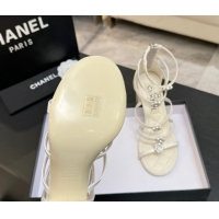 Luxury Chanel Calfskin Heel Strap Sandals with Pearl Bloom Gold CH0307 Beige 2026