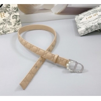 Unique Discount Dior Oblique Leather Belt 3cm with Pearls CD Buckle 0108 Beige/Silver 2025