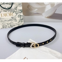 Unique Grade Dior Oblique Leather Belt 2cm with Pearls CD Buckle 0108 Black/Gold 2025
