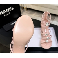 Low Price Chanel Calfskin Heel Strap Sandals with Pearl Bloom Gold CH0307 Pink 2026