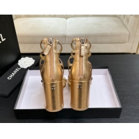 Low Cost Chanel Calfskin Heel Strap Sandals with Pearl Bloom Gold CH0307 Gold 2026