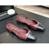 Fashion Chanel Lambskin Leather Slingbacks Flat G31319 Burgundy/Black 2026