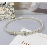 New Design Dior Oblique Leather Belt 2cm with Pearls CD Buckle 0108 White/Silver 2025