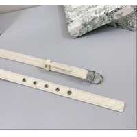 New Design Dior Oblique Leather Belt 2cm with Pearls CD Buckle 0108 White/Silver 2025