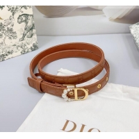 Promotional Dior Oblique Leather Belt 2cm with Pearls CD Buckle 0108 Brown/Gold 2025