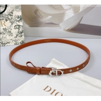 Best Quality Dior Oblique Leather Belt 2cm with Pearls CD Buckle 0108 Brown/Silver 2025