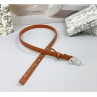 Best Quality Dior Oblique Leather Belt 2cm with Pearls CD Buckle 0108 Brown/Silver 2025