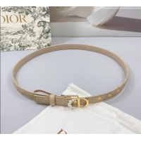 Top Quality Dior Oblique Leather Belt 2cm with Pearls CD Buckle 0108 Beige/Gold 2025