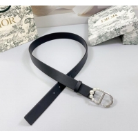 Good Taste Dior Calfskin Leather Belt 3cm with Pearls CD Buckle 0108 Black/Silver 2025