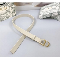 Inexpensive Dior Calfskin Leather Belt 3cm with Pearls CD Buckle Ivory 0108 White/Gold 2025