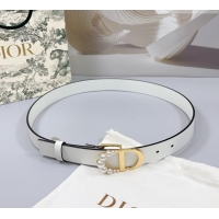 Famous Brand Dior Calfskin Leather Belt 3cm with Pearls CD Buckle 0108 White 2025