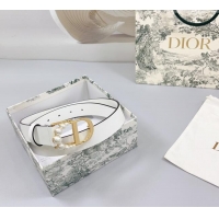 Famous Brand Dior Calfskin Leather Belt 3cm with Pearls CD Buckle 0108 White 2025