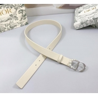 Unique Style Dior Calfskin Leather Belt 3cm with Pearls CD Buckle 0108 Ivory White/Silver 2025