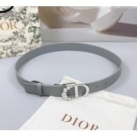 Buy Fashionable Dior Calfskin Leather Belt 3cm with Pearls CD Buckle 0108 Grey 2025