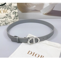 Buy Fashionable Dior Calfskin Leather Belt 3cm with Pearls CD Buckle 0108 Grey 2025