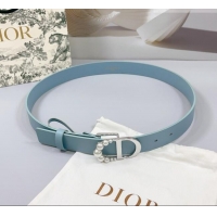 Well Crafted Dior Calfskin Leather Belt 3cm with Pearls CD Buckle 0108 Light Blue 2025