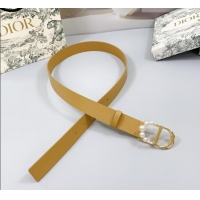 Reasonable Price Dior Calfskin Leather Belt 3cm with Pearls CD Buckle 0108 Apricot 2025