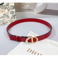 Good Product Dior Calfskin Leather Belt 3cm with Pearls CD Buckle 0108 Red 2025
