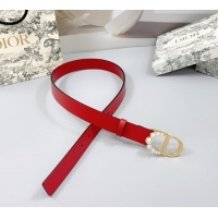 Good Product Dior Calfskin Leather Belt 3cm with Pearls CD Buckle 0108 Red 2025
