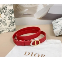 Original Cheap Dior Calfskin Leather Belt 2cm with Pearls CD Buckle 0108 Red 2025