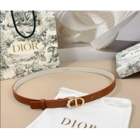 Well Crafted Dior Calfskin Leather Belt 2cm with Pearls CD Buckle 0108 Brown/White 2025