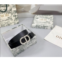 Inexpensive Dior Calfskin Leather Belt 3cm with Strass CD Buckle 0108 Black/Gold 2025