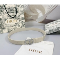 Unique Grade Dior Calfskin Leather Belt 3cm with Strass CD Buckle 0108 White/Silver 2025
