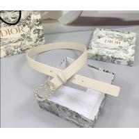 Famous Brand Dior Calfskin Leather Belt 3cm with Strass CD Buckle 0108 White/Gold 2025