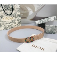Luxury Cheap Dior Calfskin Leather Belt 3cm with Strass CD Buckle 0108 Light Pink 2025
