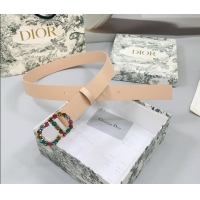 Luxury Cheap Dior Calfskin Leather Belt 3cm with Strass CD Buckle 0108 Light Pink 2025
