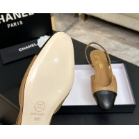 Luxurious Chanel Lambskin Leather Slingbacks Flat G31319 Beige/Black 2026