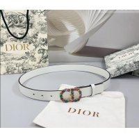 Best Quality Dior Calfskin Leather Belt 3cm with Strass CD Buckle 0108 White/Multicolor 2025